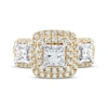 Thumbnail Image 3 of Adore Princess-Cut Diamond Three-Stone Cushion Halo Ring 1 ct tw 10K Yellow Gold