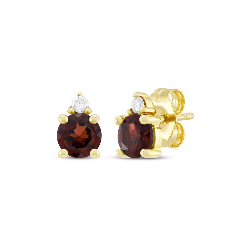 Main Image 1 of Garnet & Diamond Accent Stud Earrings 10K Yellow Gold