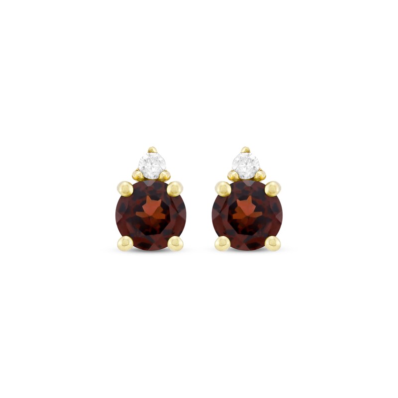 Main Image 2 of Garnet & Diamond Accent Stud Earrings 10K Yellow Gold