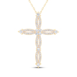 Diamond Cross Necklace 3/4 ct tw 14K Yellow Gold 18"
