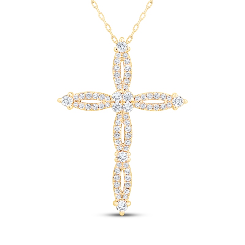 Main Image 1 of Diamond Cross Necklace 3/4 ct tw 14K Yellow Gold 18"