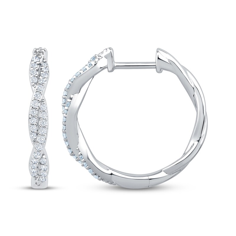 Main Image 3 of Diamond Twist Hoop Earrings 1/5 ct tw 10K White Gold