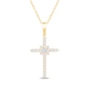 Thumbnail Image 1 of Princess, Baguette & Round-Cut Diamond Sunburst Cross Necklace 1/3 ct tw 10K Yellow Gold 18"