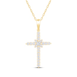 Princess, Baguette & Round-Cut Diamond Sunburst Cross Necklace 1/3 ct tw 10K Yellow Gold 18"