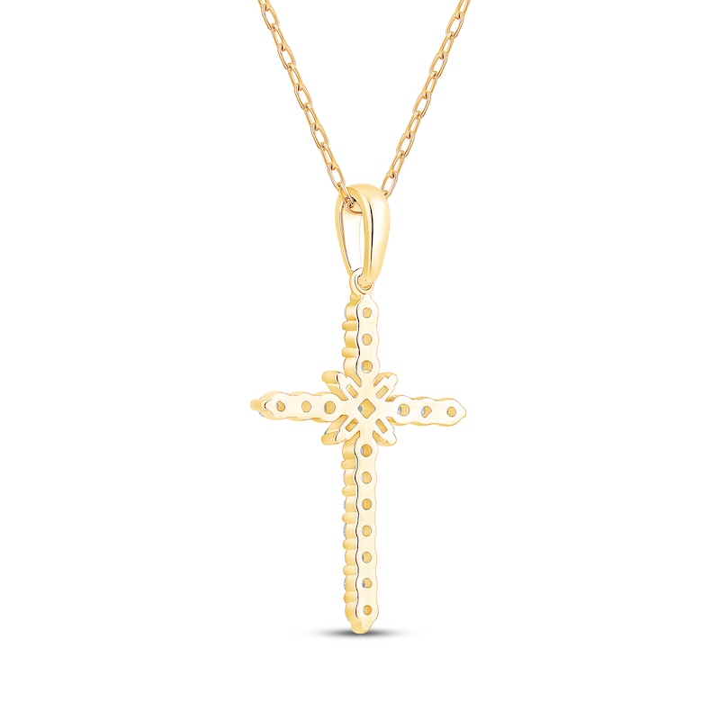 Main Image 3 of Princess, Baguette & Round-Cut Diamond Sunburst Cross Necklace 1/3 ct tw 10K Yellow Gold 18"