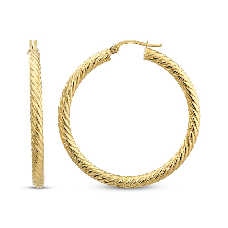 Main Image 1 of Reaura Rope Twist Hoop Earrings Repurposed 14K Yellow Gold 30mm