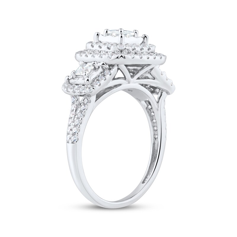 Main Image 2 of Adore Princess-Cut Diamond Three-Stone Halo Engagement Ring 1 ct tw 10K White Gold