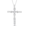 Thumbnail Image 1 of Baguette & Round-Cut Diamond Cross Necklace 1/4 ct tw 10K White Gold 18"