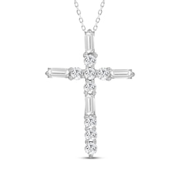 Baguette & Round-Cut Diamond Cross Necklace 1/4 ct tw 10K White Gold 18"