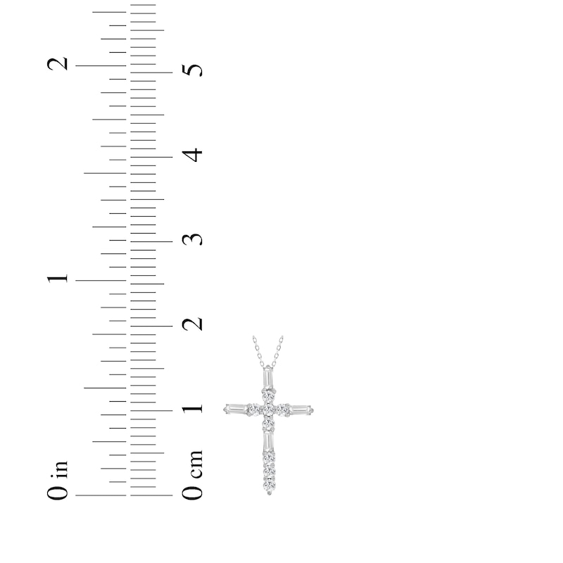 Main Image 3 of Baguette & Round-Cut Diamond Cross Necklace 1/4 ct tw 10K White Gold 18"