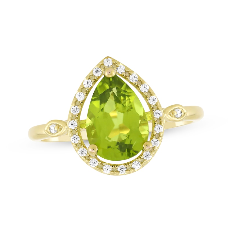 Main Image 1 of Pear-Shaped Peridot & Diamond Ring 1/10 ct tw 10K Yellow Gold
