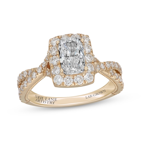 Neil Lane Artistry Lab-Grown Diamond Certified Elongated Cushion-Cut Halo Engagement Ring 2 ct tw 14K Yellow Gold