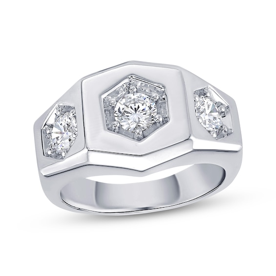 Men's KAY Lab-Grown Diamonds Three-Stone Geometric Ring 1-1/2 ct tw 10K White Gold