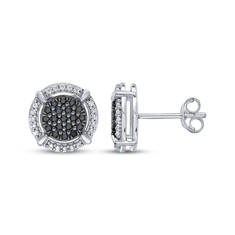 Main Image 1 of Men's Black & White Multi-Diamond Halo Stud Earrings 1/2 ct tw Sterling Silver