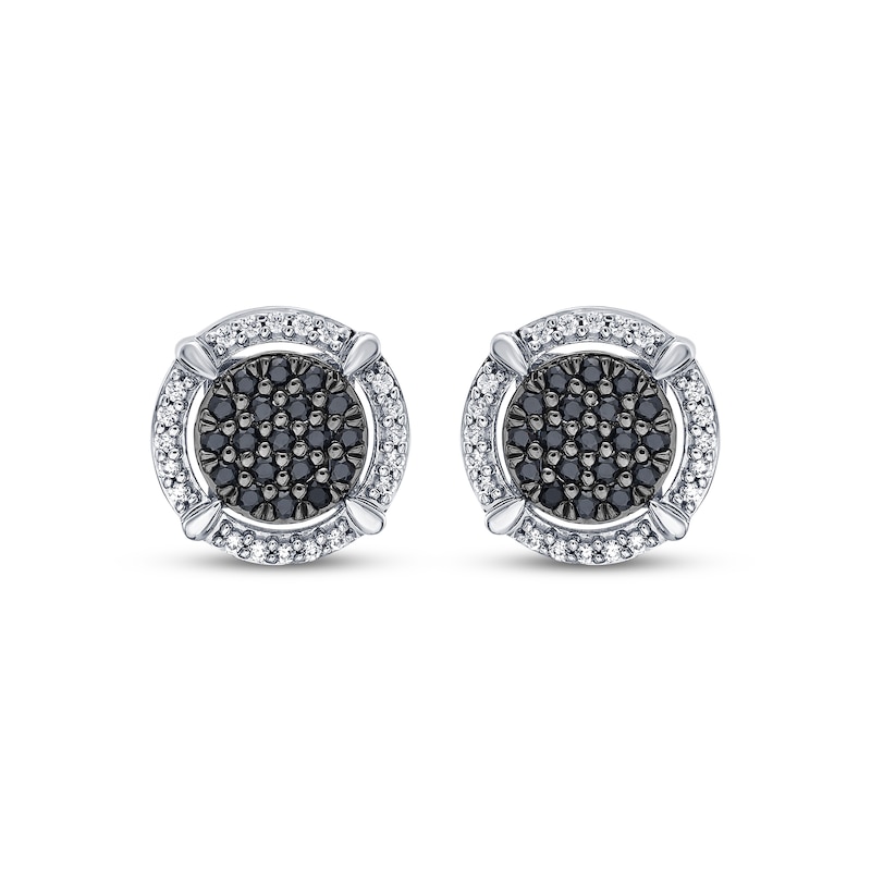 Main Image 2 of Men's Black & White Multi-Diamond Halo Stud Earrings 1/2 ct tw Sterling Silver