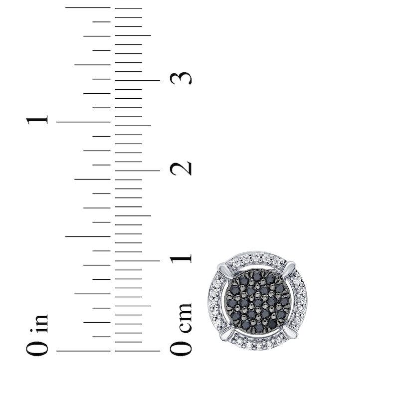Main Image 4 of Men's Black & White Multi-Diamond Halo Stud Earrings 1/2 ct tw Sterling Silver