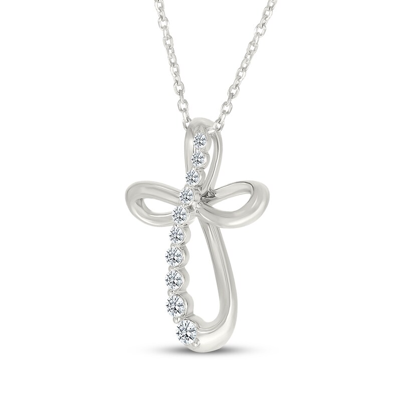Main Image 2 of Diamond Loop Cross Necklace 1/5 ct tw 10K White Gold 18"