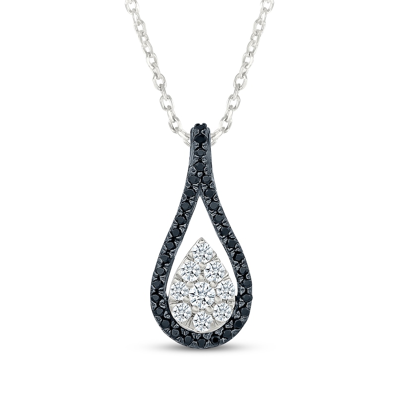 Main Image 1 of Black & White Multi-Diamond Teardrop Necklace 1/3 ct tw Sterling Silver 18"