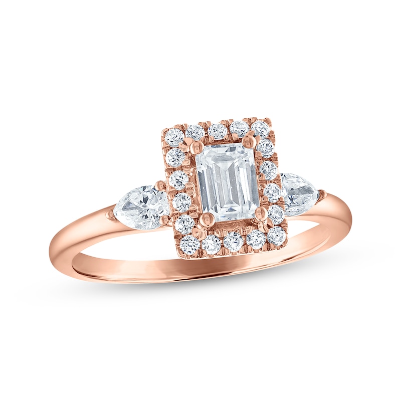 Main Image 1 of Adore Emerald-Cut Diamond Halo Engagement Ring 1 ct tw 14K Rose Gold