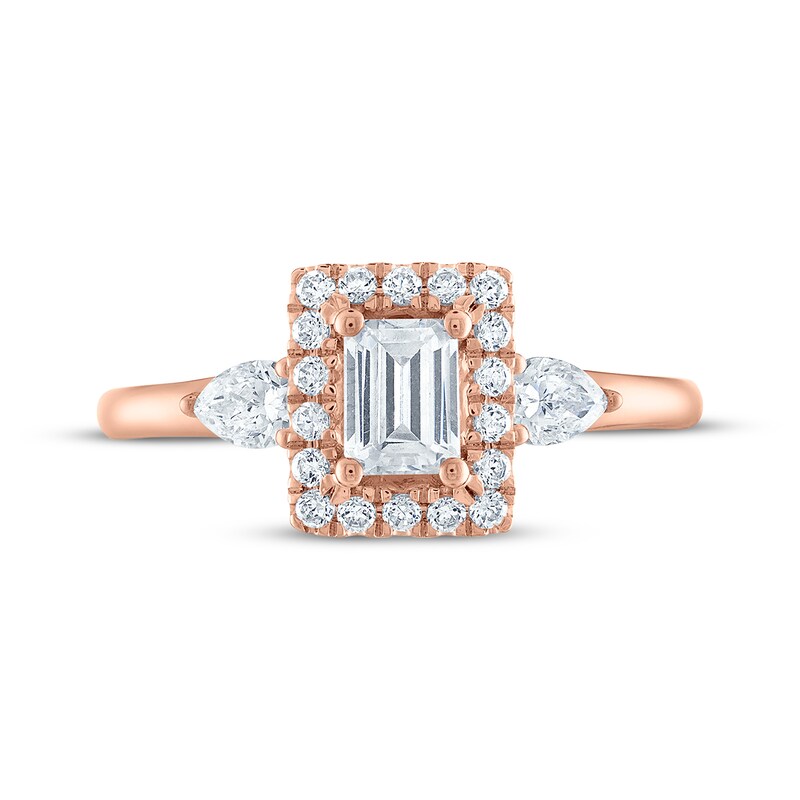 Main Image 3 of Adore Emerald-Cut Diamond Halo Engagement Ring 1 ct tw 14K Rose Gold