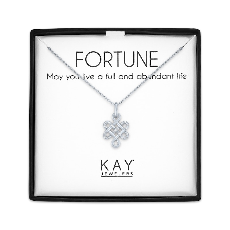 Main Image 1 of Eternal Knot Necklace with Diamonds Sterling Silver 18"