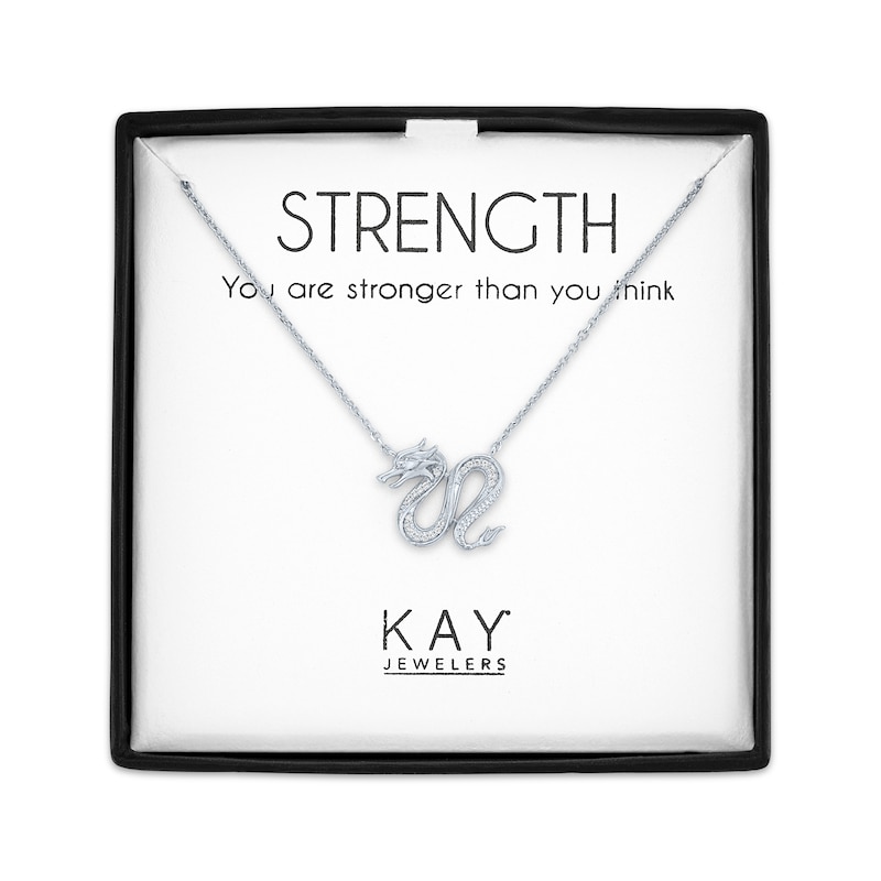 Main Image 1 of Dragon Necklace with Diamonds Sterling Silver 18"