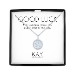 Good Luck Symbol Medallion Necklace with Diamonds Sterling Silver 18"