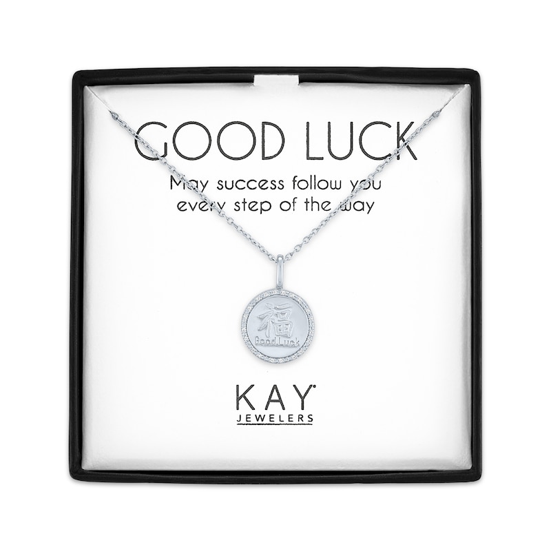Main Image 1 of Good Luck Symbol Medallion Necklace with Diamonds Sterling Silver 18"