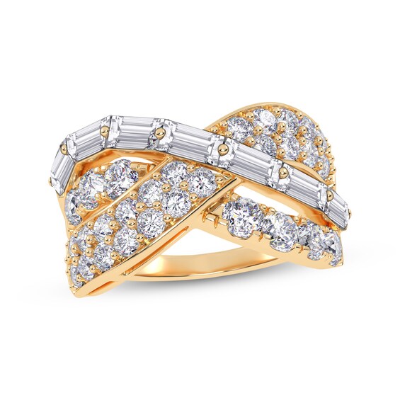 KAY Lab-Grown Diamonds Baguette & Round-Cut Crossover Ring 2 ct tw 14K Yellow Gold