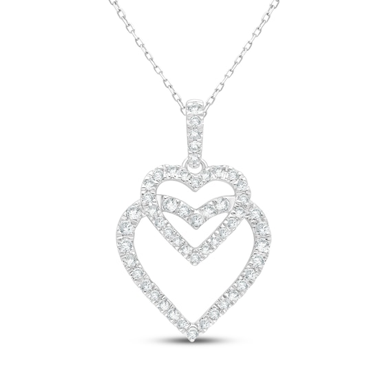 KAY Lab-Grown Diamonds Overlapping Double Heart Necklace 1/2 ct tw 14K White Gold 18"