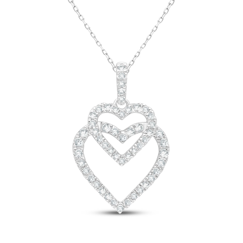 Main Image 1 of KAY Lab-Grown Diamonds Overlapping Double Heart Necklace 1/2 ct tw 14K White Gold 18"