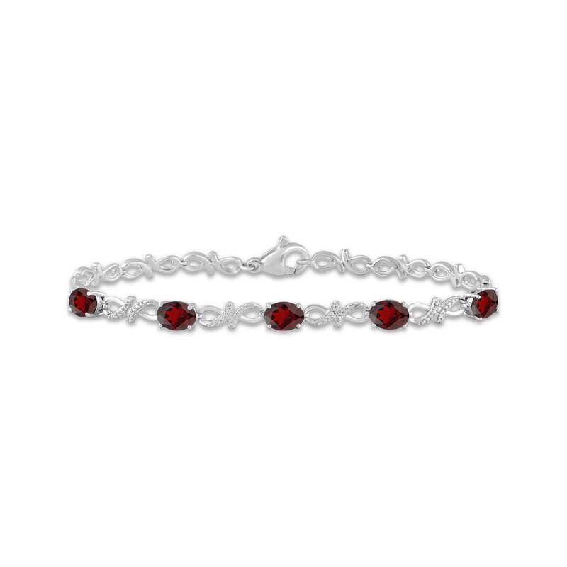 Main Image 1 of Oval-Cut Garnet & White Lab-Created Sapphire Infinity Link Bracelet Sterling Silver 7.5"