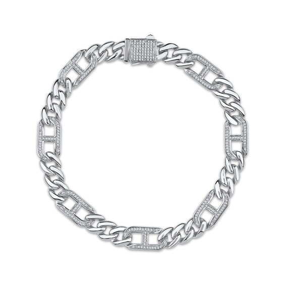 Men's Diamond Mariner & Cuban Curb Link Bracelet 3/4 ct tw Sterling Silver 8.5"