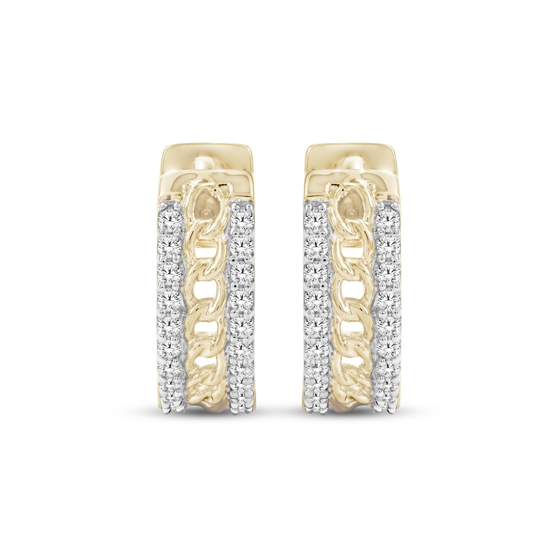 Main Image 2 of Men's Diamond Curb Link Hoop Earrings 1/6 ct tw 10K Yellow Gold