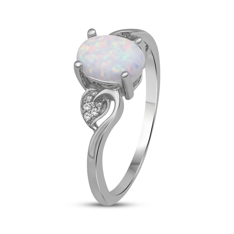 Main Image 2 of Oval-Cut Lab-Created Opal & White Lab-Created Sapphire Ring Sterling Silver