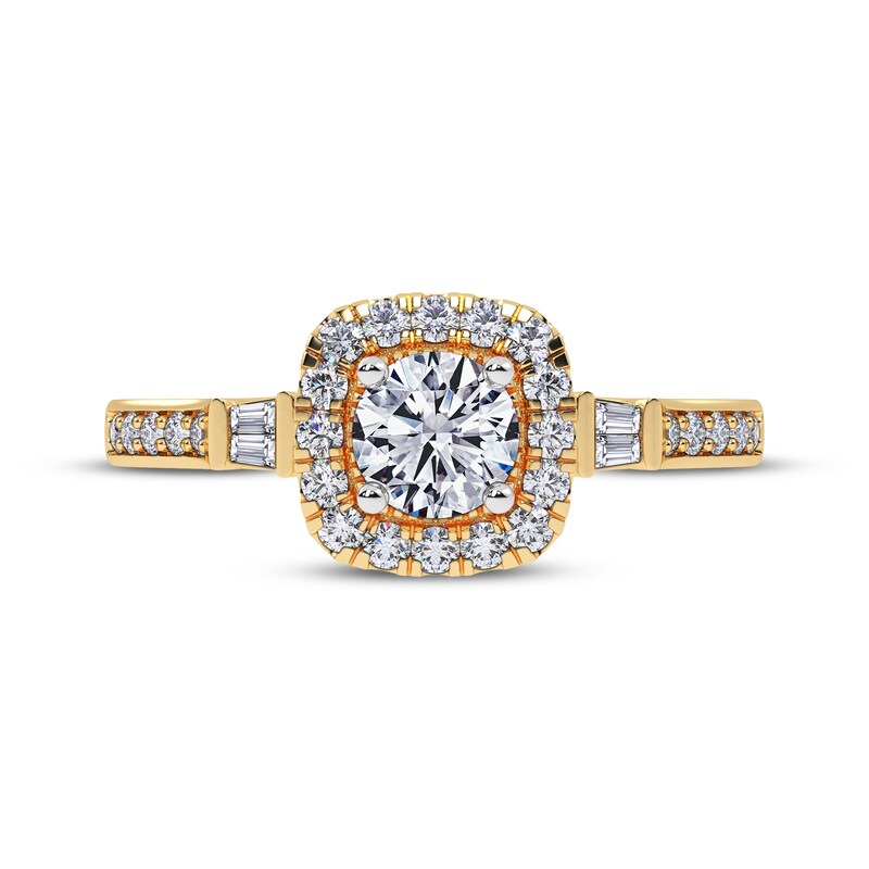 Main Image 3 of Adore Round-Cut Diamond Cushion Halo Engagement Ring 1/2 ct tw 14K Yellow Gold