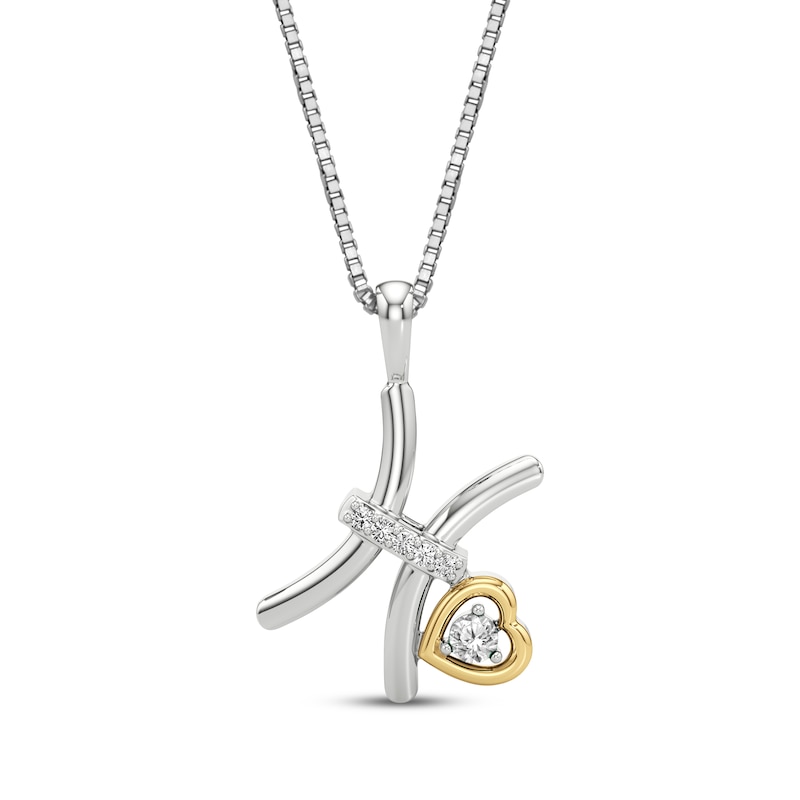 Main Image 1 of White Lab-Created Sapphire Pisces Zodiac Symbol Necklace Sterling Silver & 10K Yellow Gold 18"