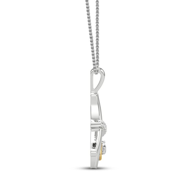 Main Image 2 of White Lab-Created Sapphire Pisces Zodiac Symbol Necklace Sterling Silver & 10K Yellow Gold 18"