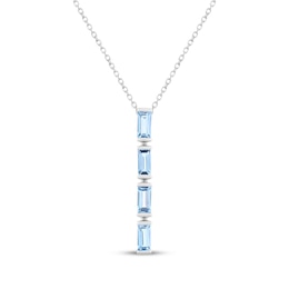 Baguette-Cut Swiss Blue Topaz Vertical Bar Necklace Sterling Silver 18"