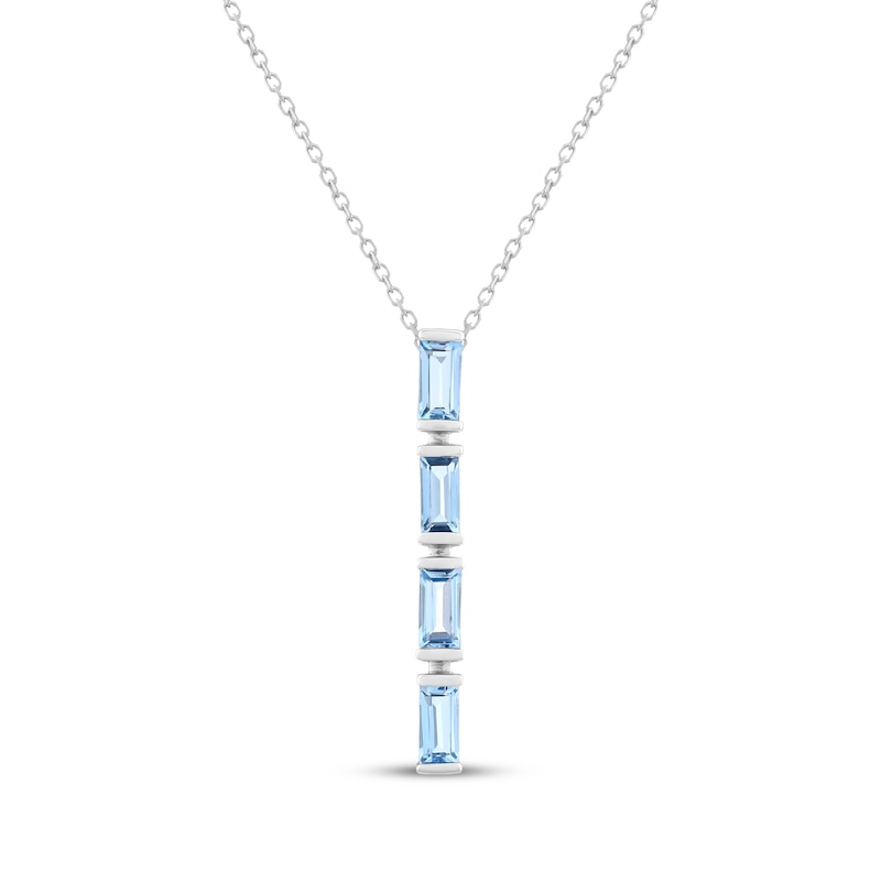 Main Image 1 of Baguette-Cut Swiss Blue Topaz Vertical Bar Necklace Sterling Silver 18"