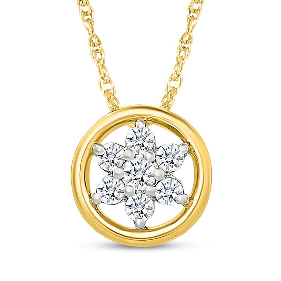 Diamond Flower Circle Necklace 1/8 ct tw 10K Yellow Gold
