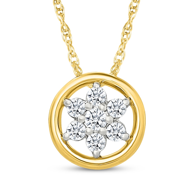 Main Image 1 of Diamond Flower Circle Necklace 1/8 ct tw 10K Yellow Gold