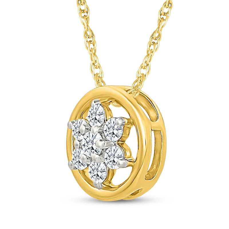 Main Image 2 of Diamond Flower Circle Necklace 1/8 ct tw 10K Yellow Gold