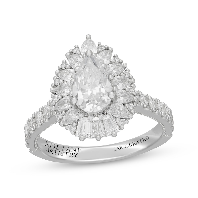 Main Image 1 of Neil Lane Artistry Pear-Shaped Lab-Grown Diamond Halo Engagement Ring 2-1/3 ct tw 14K White Gold