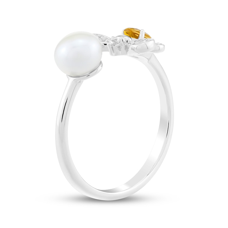 Main Image 2 of Pear-Shaped Citrine, Cultured Pearl & White Lab-Created Sapphire Ring Sterling Silver