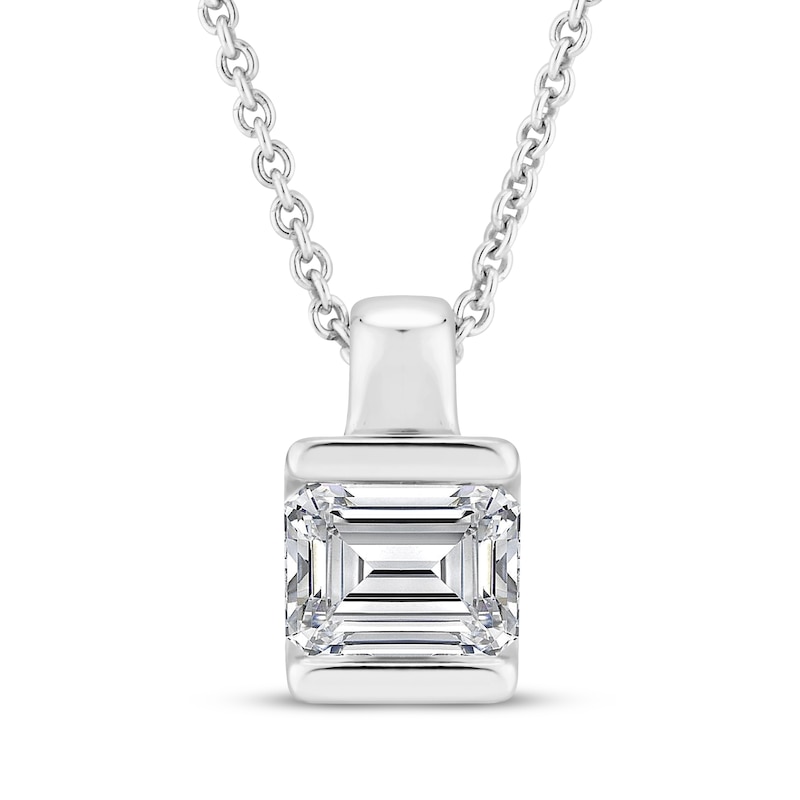 Main Image 1 of KAY Lab-Grown Diamonds Emerald-Cut Solitaire Necklace 3/4 ct tw 10K White Gold (F/SI2) 18"