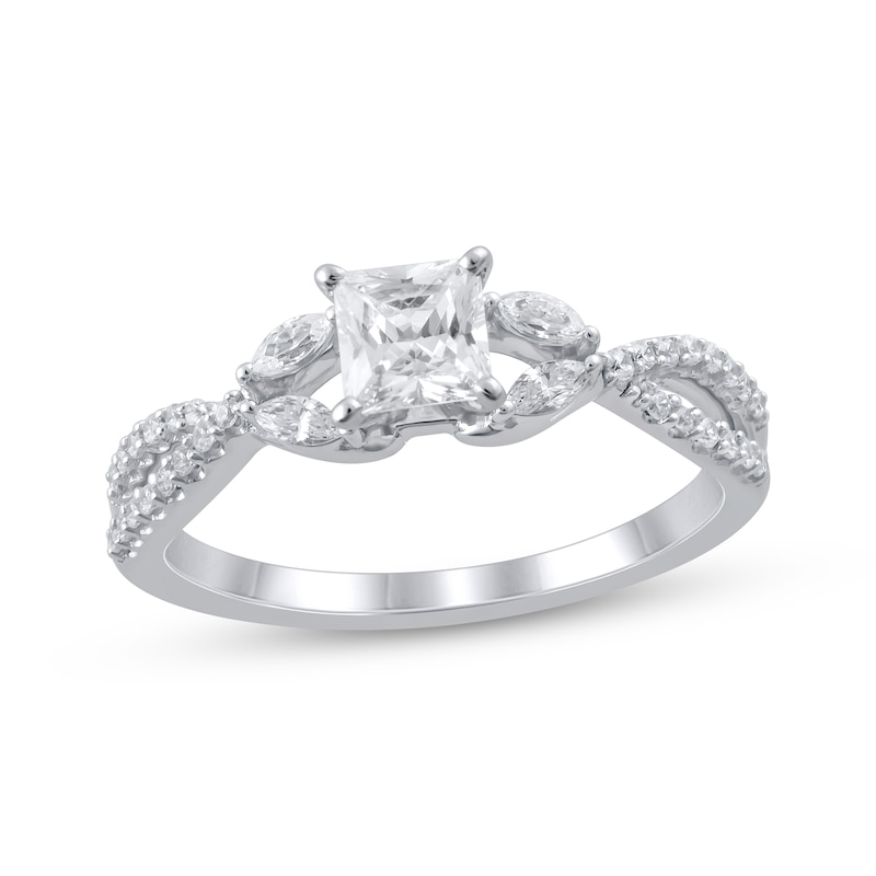 Main Image 1 of Princess-Cut Diamond Twist Shank Engagement Ring 3/4 ct tw 14K White Gold (I/I2)