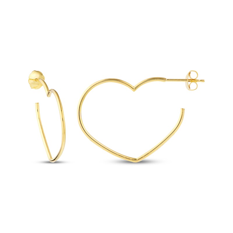 Main Image 1 of Heart-Shaped Open Hoop Earrings 14K Yellow Gold
