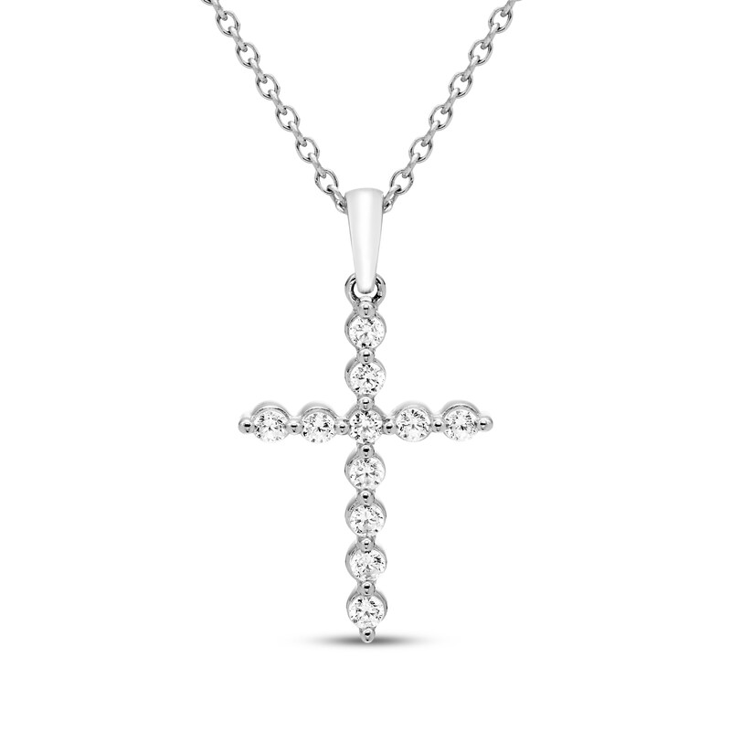 Main Image 1 of Diamond Cross Necklace 1/4 ct tw 10K White Gold 18"