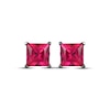 Thumbnail Image 2 of Men's Square-Cut Lab-Created Ruby Solitaire Stud Earrings Matte Gunmetal-Plated Sterling Silver